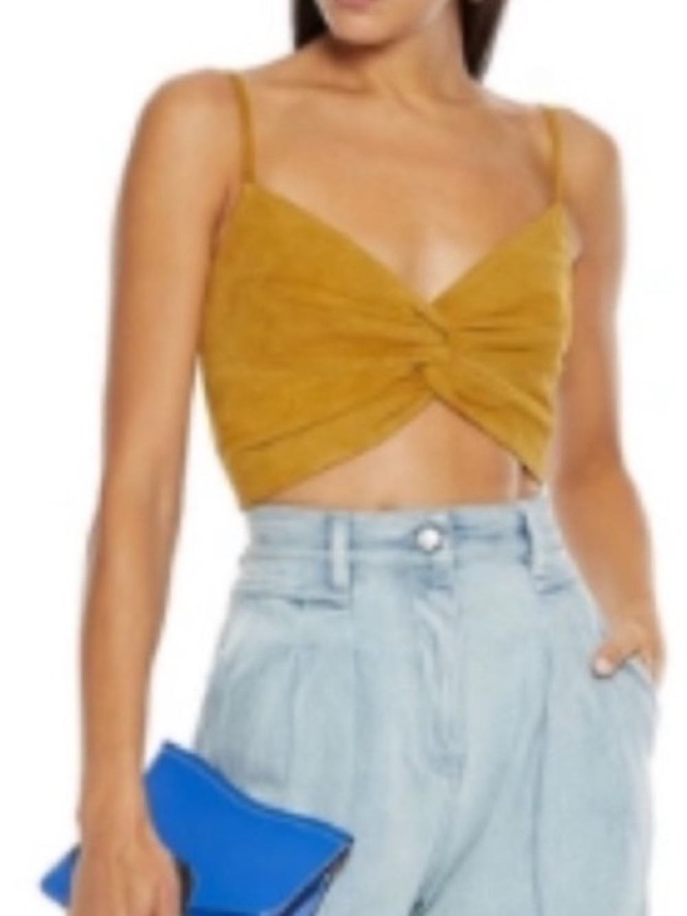Michele Mason Suede Twist Crop Top in Mustard